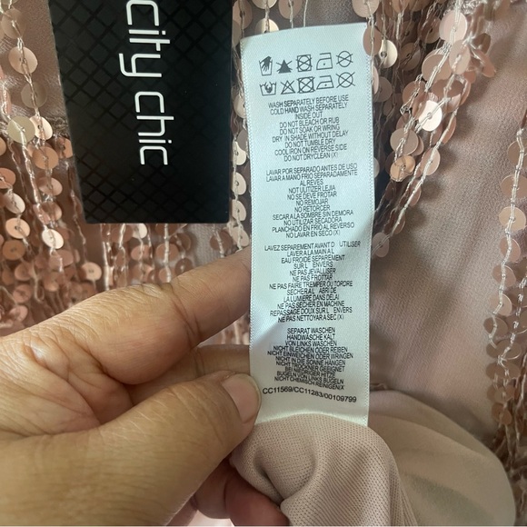 City Chic Sequined Fringe Chiffon Spaghetti Strap Top Mocha Size 16 - Picture 6 of 7